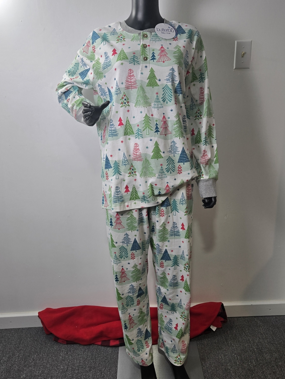 Butterblu 100% Organic Cotton Holiday Tree-Print Pajama Set